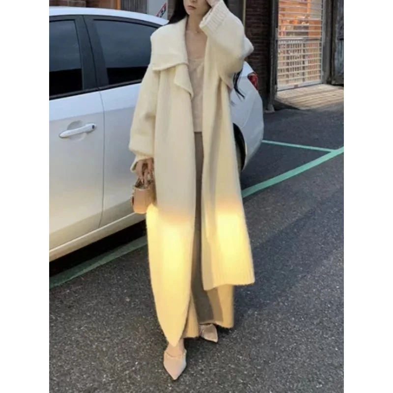 Длинный элегантный вязаный кардиган для женщин 2024 новый корейский стиль мягкий