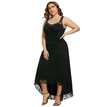Summer Women Casual Long Dress Lace Spliced Sleeveless Irregular Loose Maxi Dress Elegant Lady Vest Beach Plus Size Dresses Robe 1