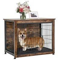 Costway Wooden Dog Crate Furniture with Pad Bed Double Doors Dog Kennel End Table