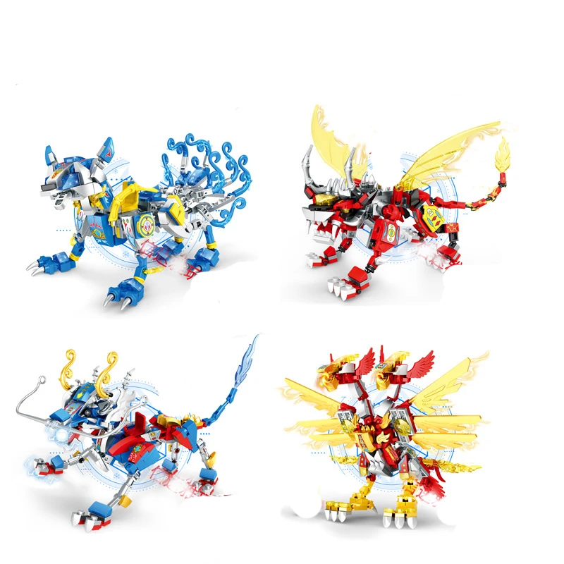 

4 In 1 953 Pcs Ninja Dinosaur Pterosaur Building Blocks Knights Hero Combine Bricks Toys For Children Gift