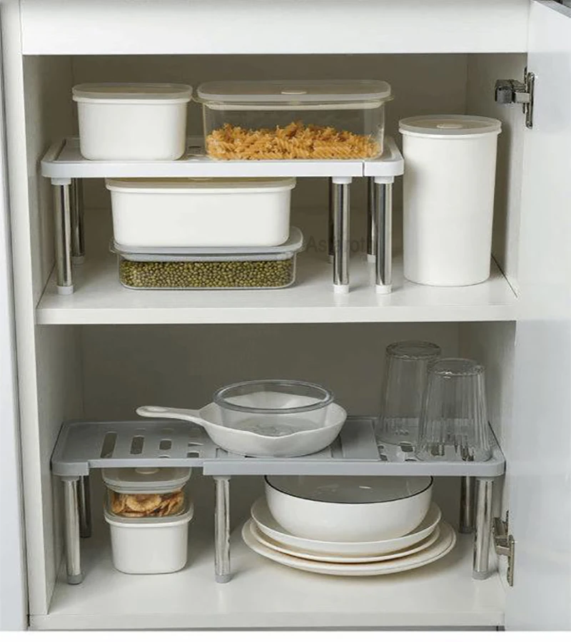 

1/2pcs Kitchen Cabinet Storage Rack Home Retractable Storage Spice Rack Suitable For Kitchen Bathroom Plastic Cabinet Rack