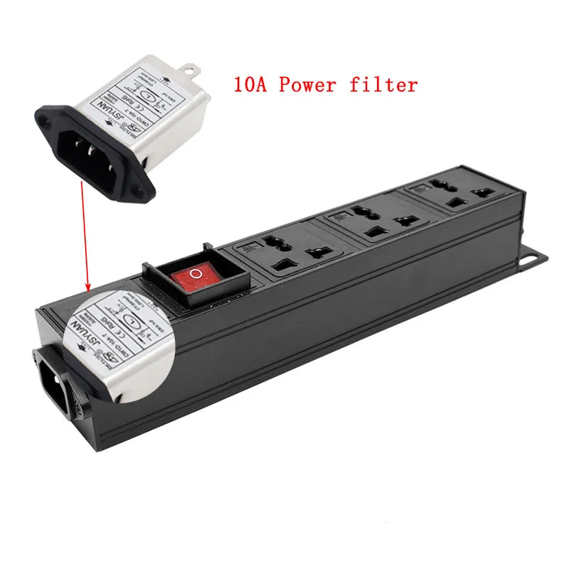 

SPD PDU Power strip With switch control With 3 Ways Universal Outlet Sockets C14 Interface 10A power filter 115/250V 50/60HZ