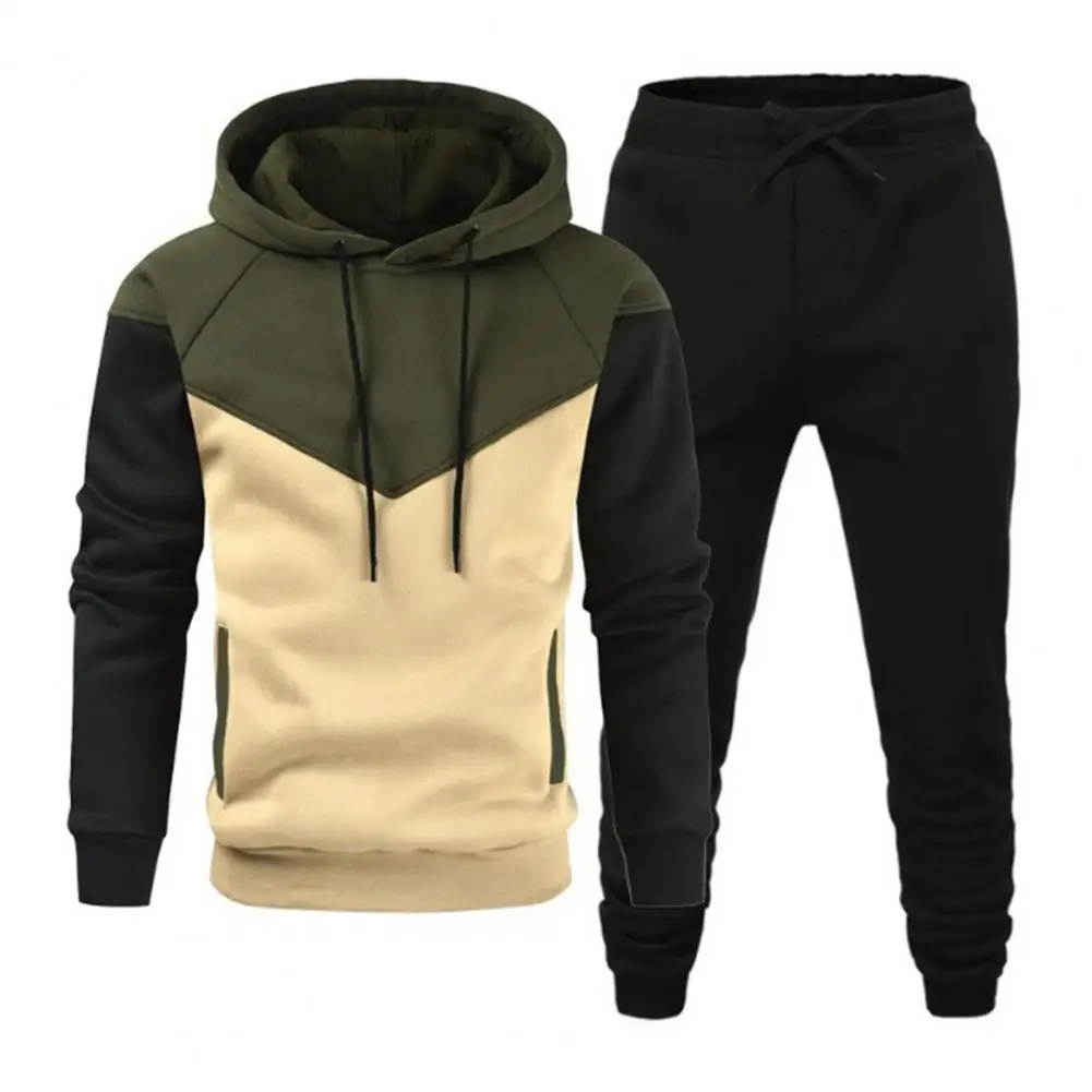 

Men Activewear Set Long-sleeved Pullover Hoodie Cozy Activewear Set Color Matching Hoodie Sweatpants with Elastic Waist for Men