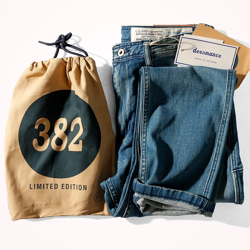 Cargo jeans men's duplicate straight cone retro do old washed stretch denim casual pants