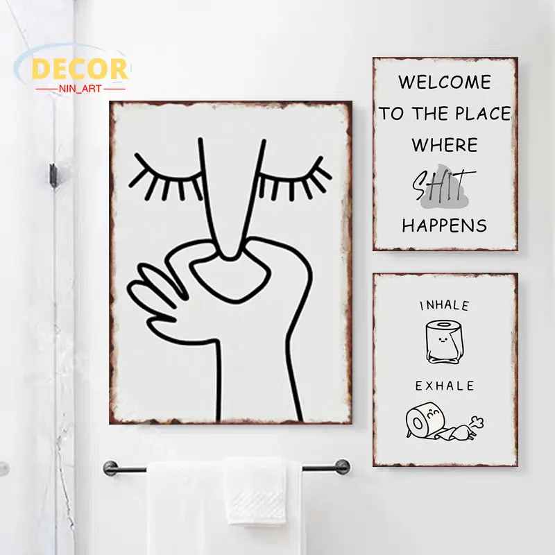 

Abstract Humour Bad Smell Metal Tin Sign Poster for Funny Bathroom Black White Prints Wall Art Pictures WC Toilet Room Decor