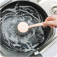stainless steel wire ball brush long handle kitchen hanging cleaning brush pot kitchen tableware handle cleaning tool