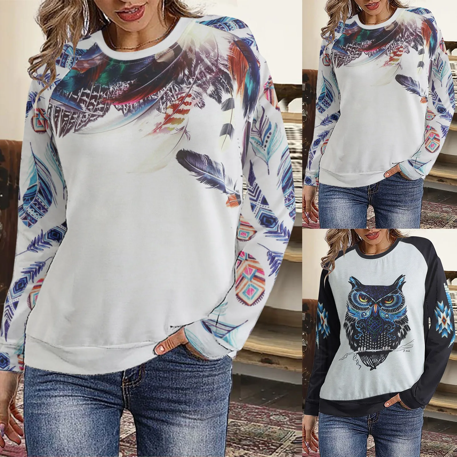 

Gray Sweatshirt Womens Womens Casual Long Sleeve Crew Neck Flower Printed Hoodless Pullover Thin Sweatshirt Light Workout Set
