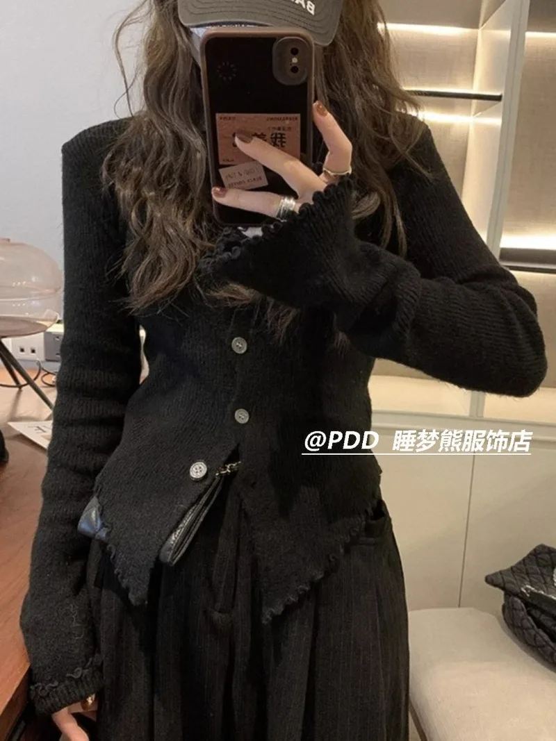 Y2k серый винтажный женский Кардиган с длинным рукавом в стиле Харадзюку