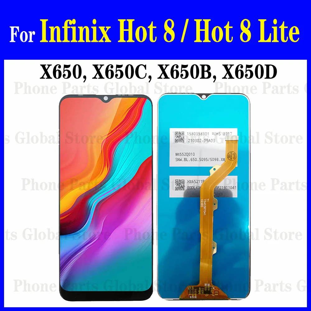 ЖК-дисплей 6,52 дюйма для Infinix Hot 8 Lite X650, дисплей Hot8 X650C X650B X650D, ЖК-дисплей с рамкой, сенсорный дигитайзер, датчик Hot8 в сборе