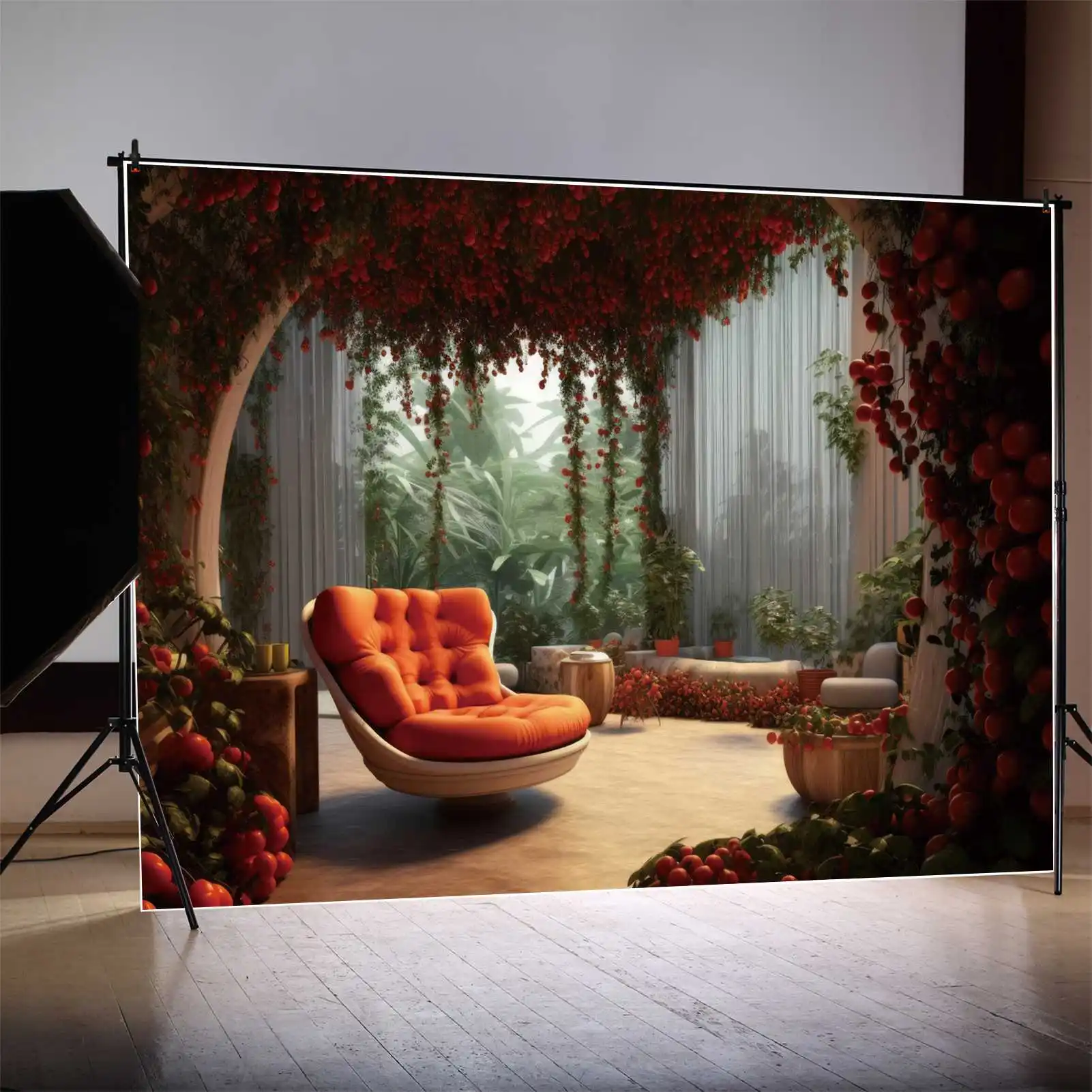 

MOON.QG Backdrop Thanksgiving Sash Window Curtain Sofa Tropical Leaf Photography Background Kids Red Bean Party Photo Booth Prop