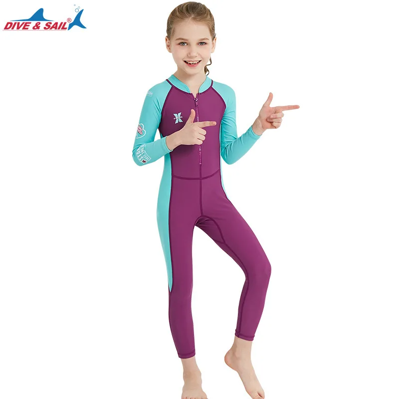 2023 Children's Outdoor Long Sleeve One Piece Surfing Suit Sunscreen Quick Drying Boys And Girls Swim Surfing Snorkeling Suit
