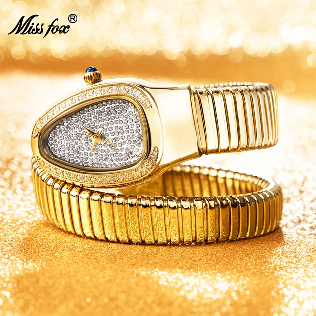 MISSFOX New Snake Full Diamond Woman Watch Gold Silver Bracelet Watches Lady Fashion Party Women Quartz Watches Relogio Feminino 2