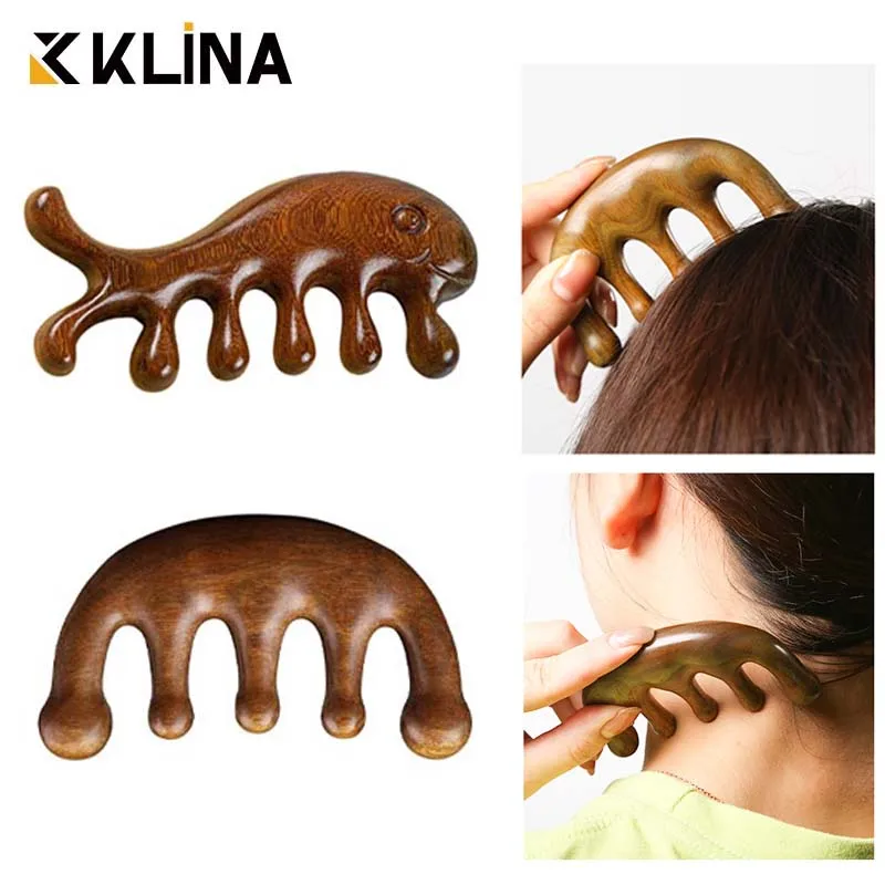

KLINA Body Meridian Massage Comb Sandalwood Five Wide Tooth Chinese Medicine TCM Therapy Blood Circulation Smooth Anti-Hair Loss