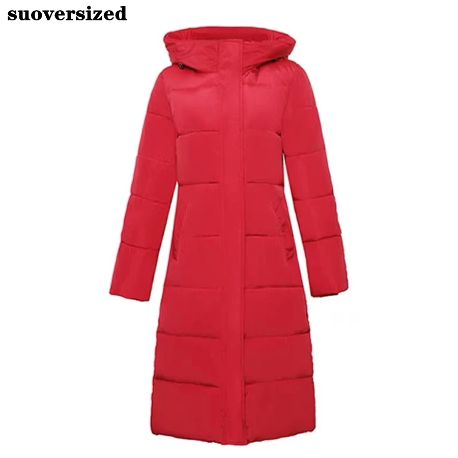 Winter Hooded Cotton Padded Slim Long Coat Oversized 4XL Women Warm Thick Parkas Snow Wear Outwear Jacket Basic Solid Sobretudos