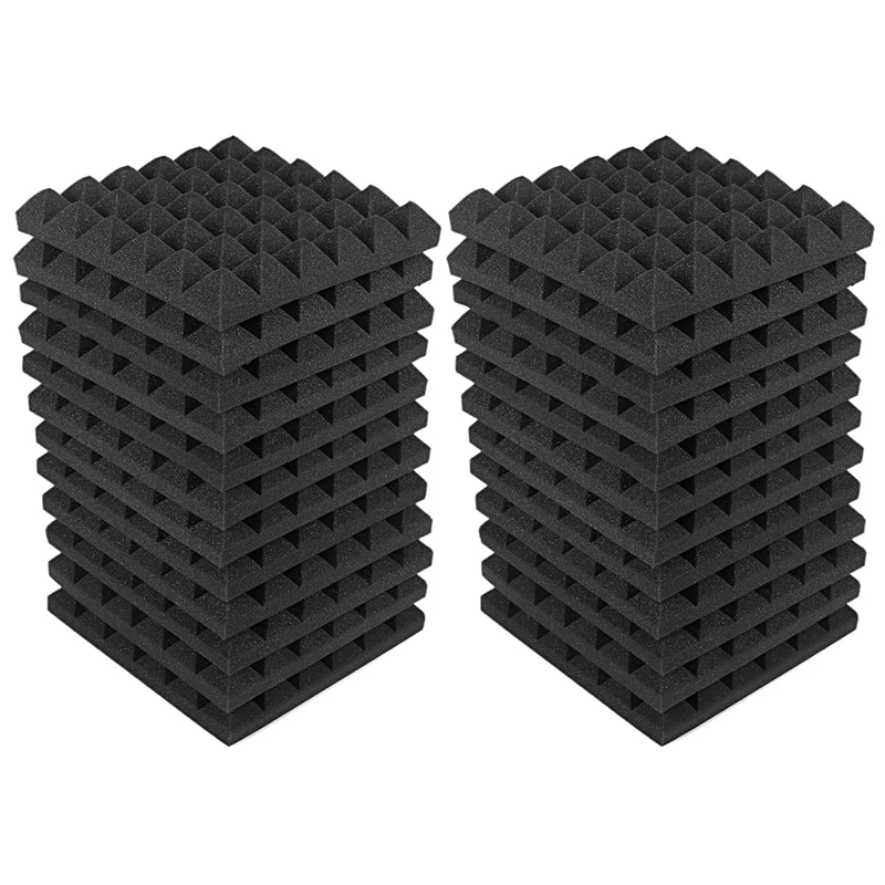 

24X Charcoal Acoustic Foam Tiles Soundproofing Foam Panels Studio Sound Padding 2 X 10 X 10 Inch(Black)