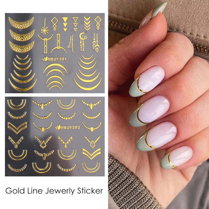 3D Nail Sticker Gold Flower Leaf Design Geometry Line Art Sliders Manicure Polish Decal Wrap Decoration | Красота и здоровье