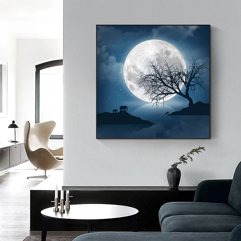 

Creative Square Aluminum Alloy Moon Whale Astronaut Sofa Background Modern Decorative Painting Porch Canvas