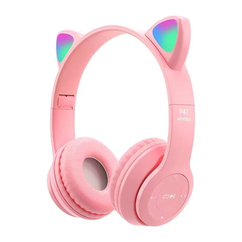 

New LED Cat Ear Wireless Headsets Foldable Bluetooth 5.0 Noise Cancellation Best Gift Headset with Mic Support TF Card