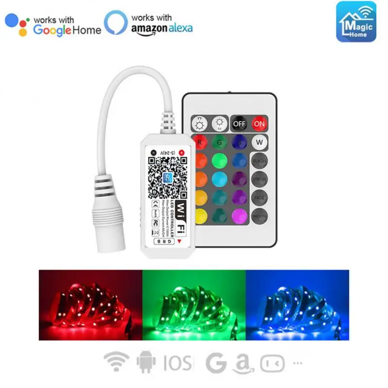 

Mini Led Strip Switch 5v 12v 24v Led Controller Single Color Dimming Support Amazon Alexa Google Assistant Wifi Ir Controller