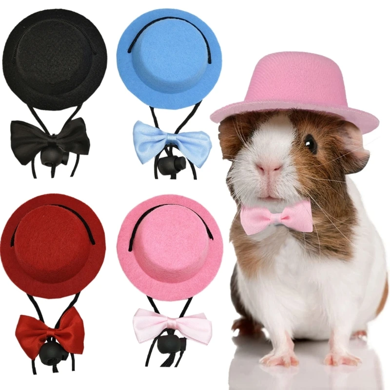 

4pcs Flat Top Hats with 4pc Bowtie Set Halloween Ferrets Rabbit Hat Festival Small Pet Headwear Cosplay Accessories