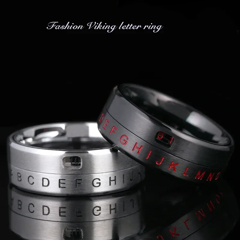 SHOUMAN Viking Men's Finger Spinner Stress Reliever Titanium Steel Black Color Letter Number Ring Best Gift for Male Jewelry