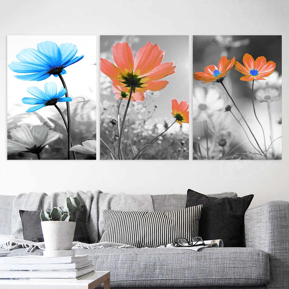 

Картины, свежие цветы, украшение для дома, красивое художественное оформление на холсте, Рисунок Женский, синий и оранжевый-красный, Постер для спальни