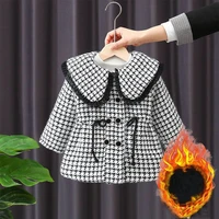 girls babys kids coat jacket outwear 2022 houndstooth thicken spring autumn cotton teenagers cardigan breathable%c2%a0overcoat child