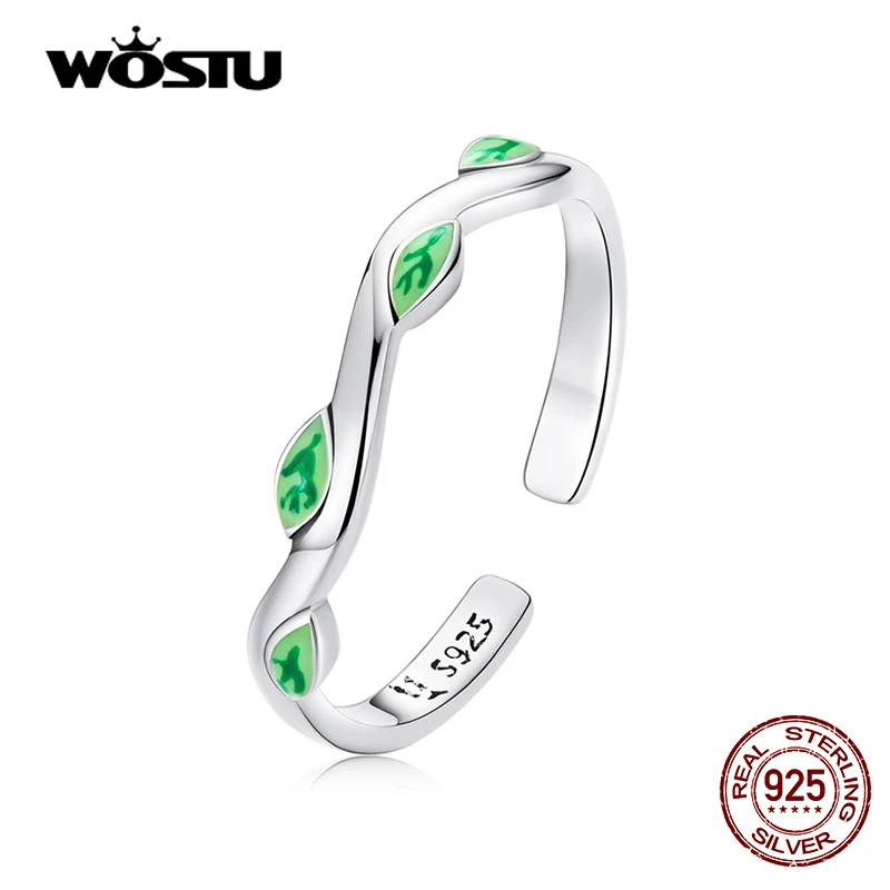 Женские открытые кольца в виде весенних зеленых листьев из серебра 925 пробы |