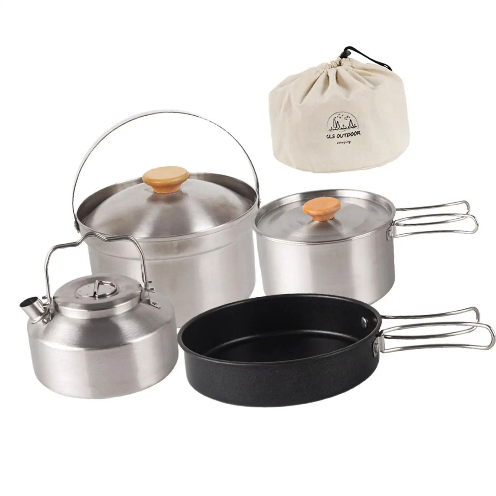 

Camping Cookware Set Folding Handle Fry Pan Kettle for Hiking