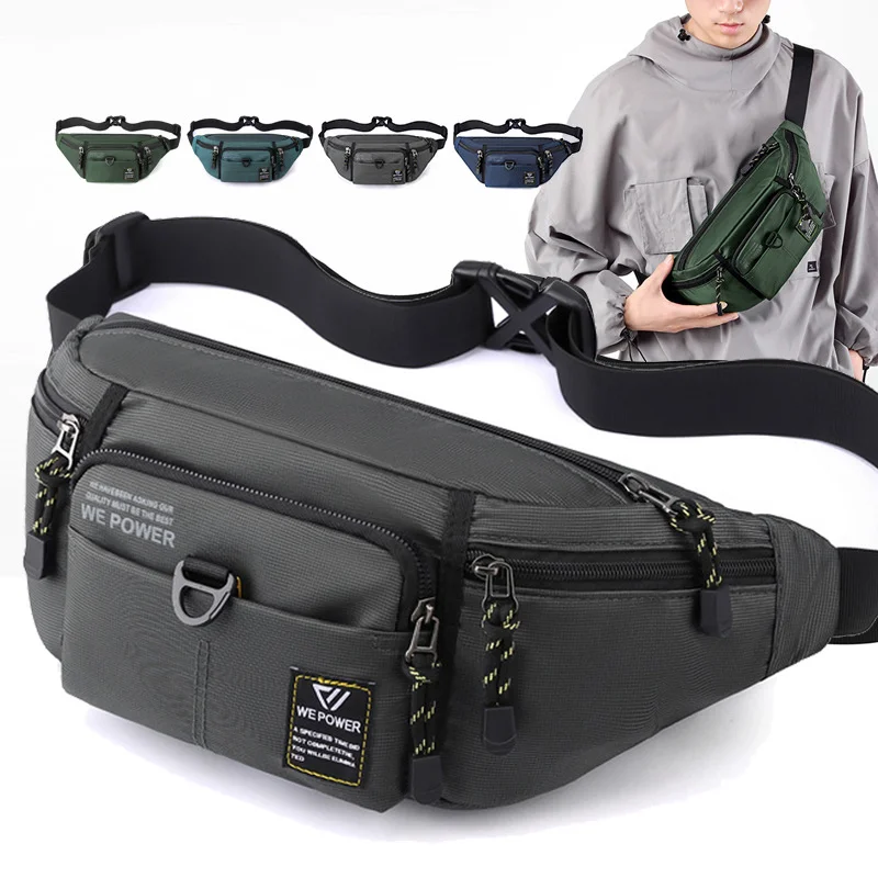 

Men Waist Hip Bum Fanny Pack Bag Money Pouch Nylon Multi-Pocket New Fashion Travel Sling Cross body Chest Pack Male Belt Bags