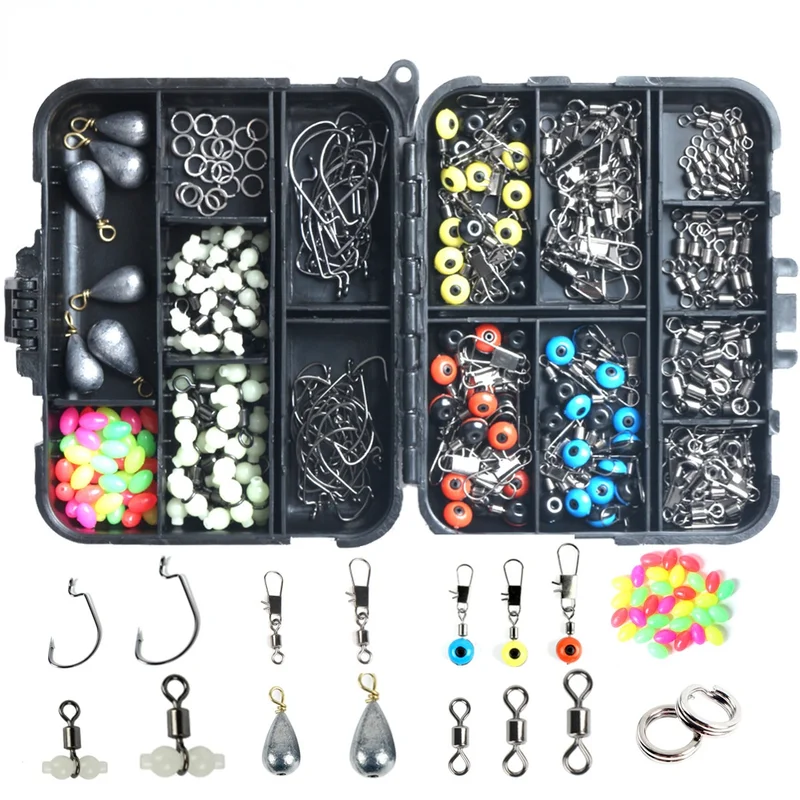 

251 Pieces of Lure Fishing Accessories Set Lead Sinker Swivel Connector Space Bean Crank Hook Luminous Small Gourd Fishing Tool