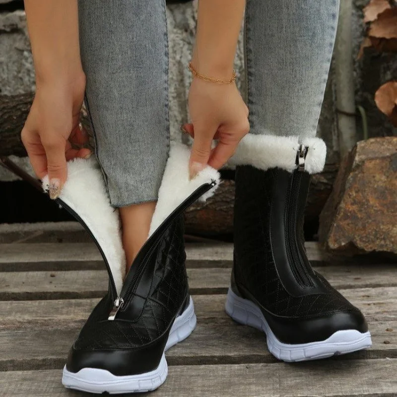 Women's Snow Boots 2023 Winter New Warm Plush Ankle Boots Front Zipper Non-slip Cotton Shoes Outdoor Light Casual Botas De Mujer
