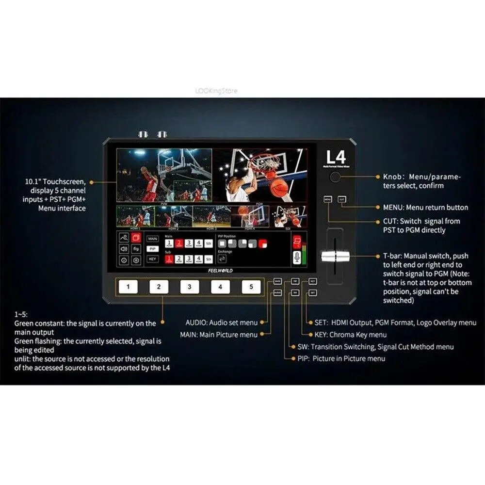 Видеопереключатель FEELWORLD L4 с сенсорным экраном 10 1 дюйма для прямой трансляции