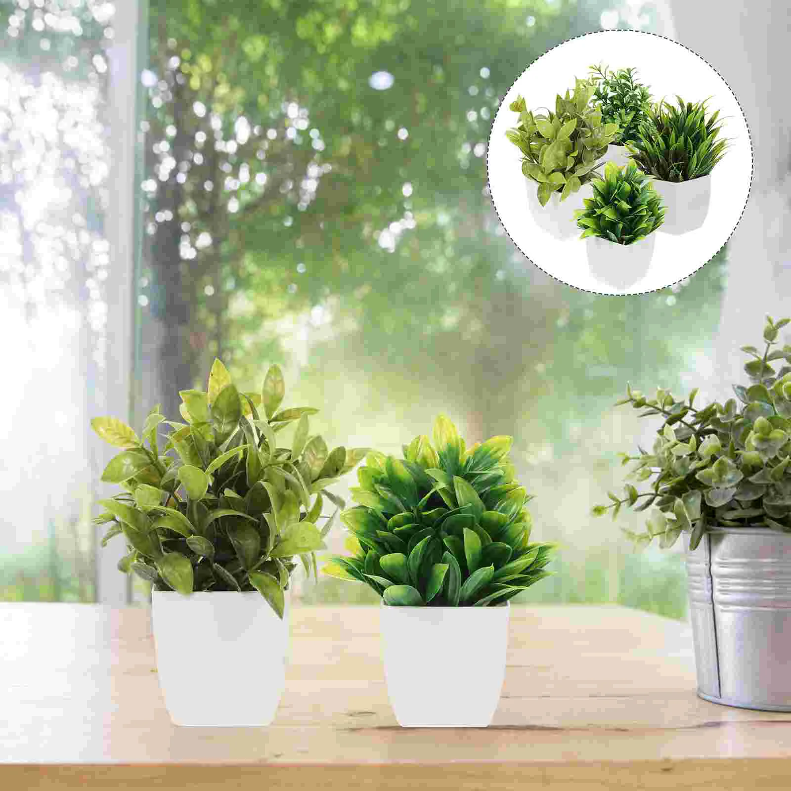 

4 Pcs Artificial Potted Faux Plants Indoors Fake Bonsai Office Green Figurine Desk Plastic Table Ornaments