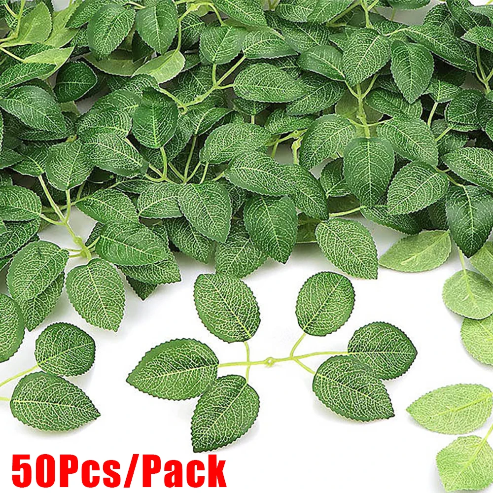 

50/10Pcs Artificial Rose Leaves Silk Green Fake Tea Leaf Plant DIY Wedding Bridal Bouquet For Home Christmas Party Decoration