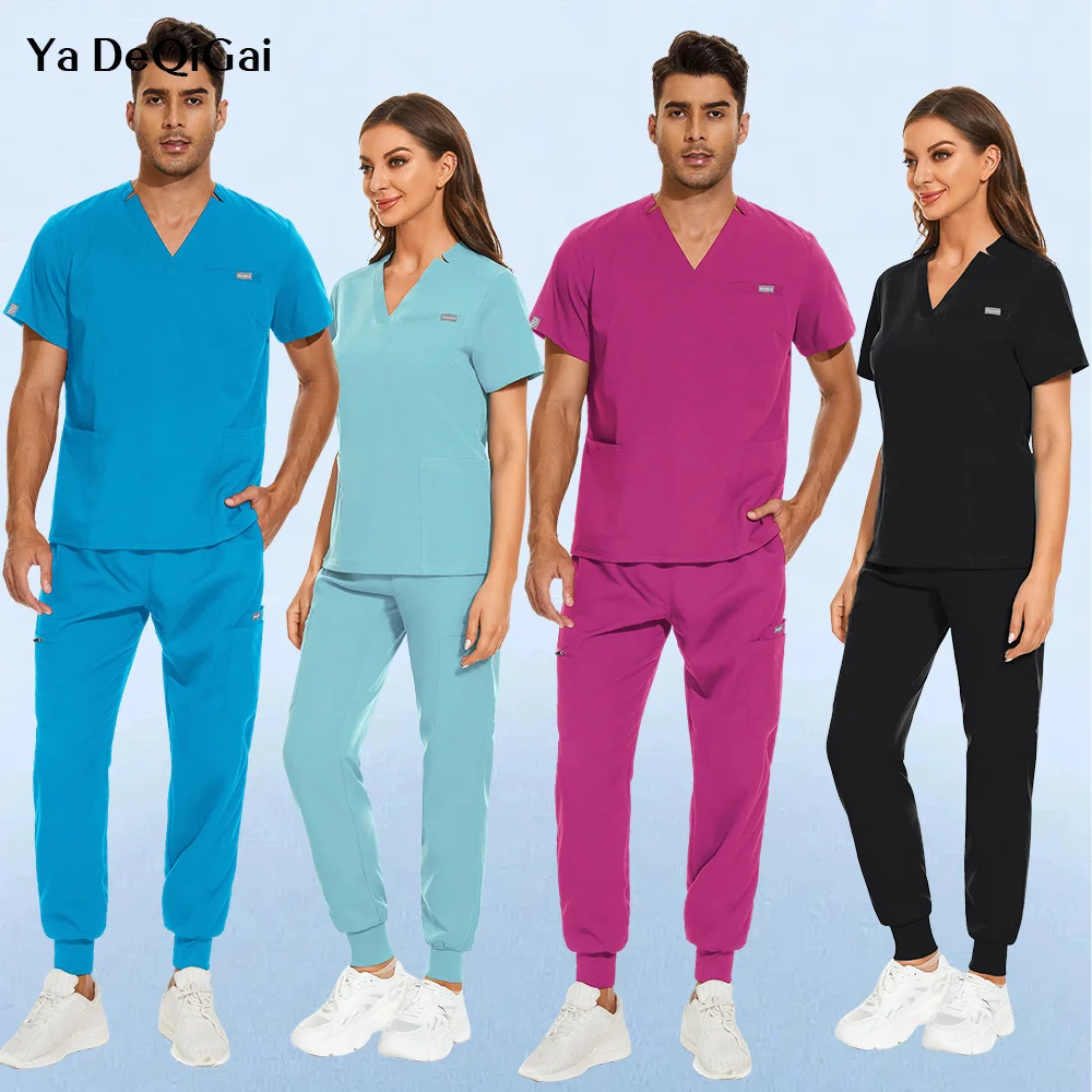 

Костюм медицинский из блузки с коротким рукавом и V-образным вырезом и брюк на молнии