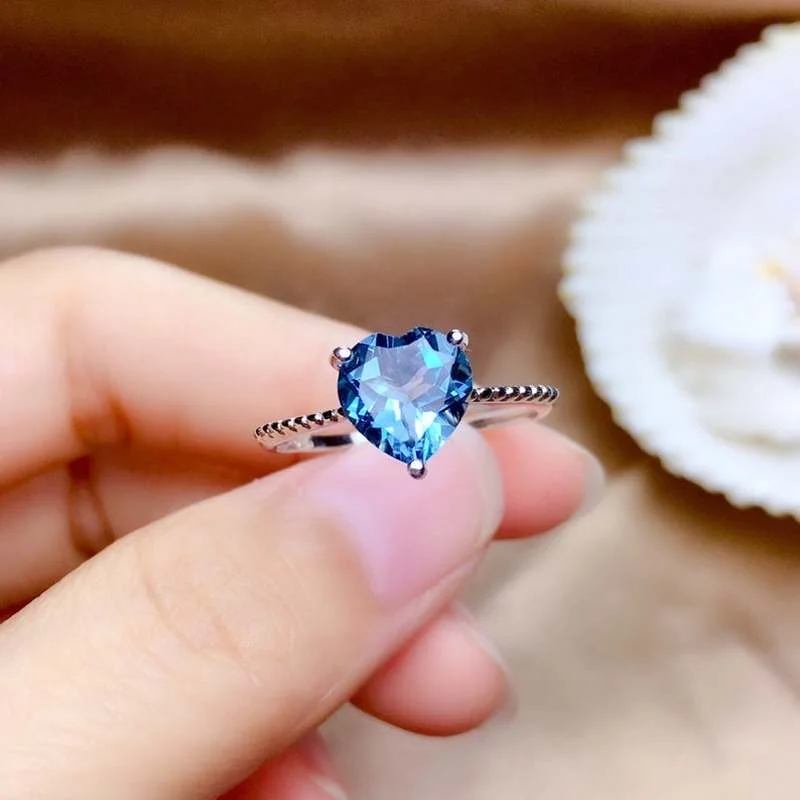 

Ofertas Trendy Korean Style Simple Blue Heart Love ZIrconia Crystal Silver Color Zinc Alloy Metal Wedding Rings for Women