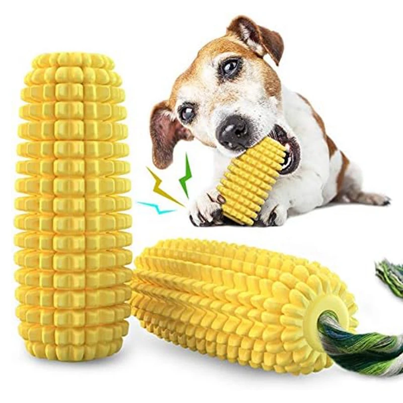 

Dog Chew Toys, Indestructible Tough Durable Squeaky Interactive Dog Toys, Puppy Teeth Chew Corn Stick Toy Durable Yellow