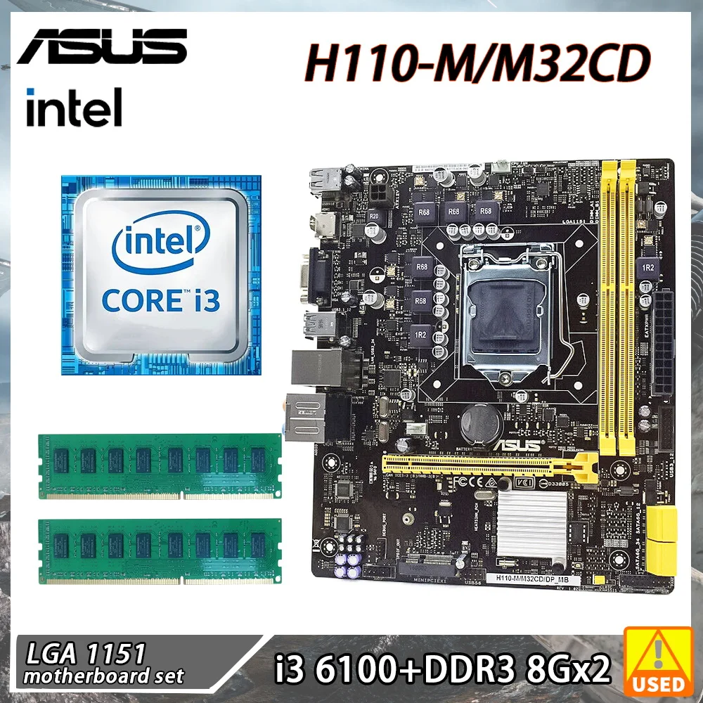 

ASUS H110-M/M32CD + i3 6100 комплект материнской платы подходит для официального LGA 1151 DDR3 Intel H110 чипсет с поддержкой Core i3 i5 i7 16 Гб
