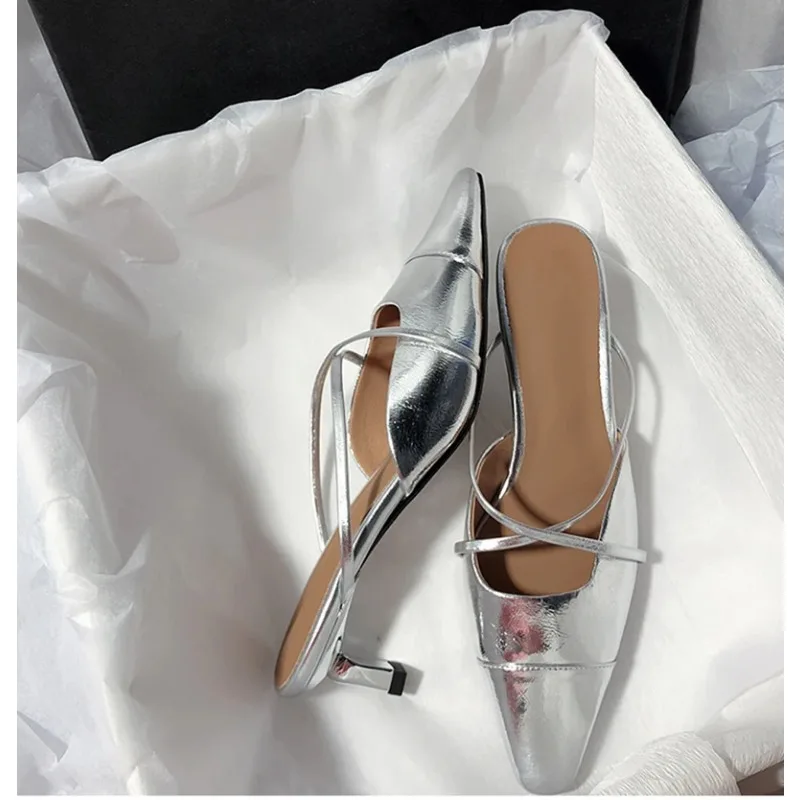 Женские мюли на высоком каблуке модные элегантные шлепанцы без застежки сланцы