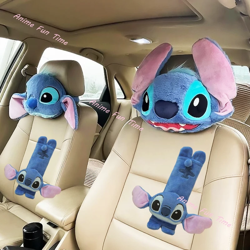 

Kawaii Stitch плюшевый Автомобильный подголовник ремень безопасности защитный чехол мультяшная кукла Автомобильная подушка на шею автомобильные плечевые подушки