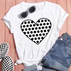 Женская футболка с коротким рукавом и аниме принтом сердец, белая простая футболка, летний топ оверсайз с круглым вырезом, популярные футболки