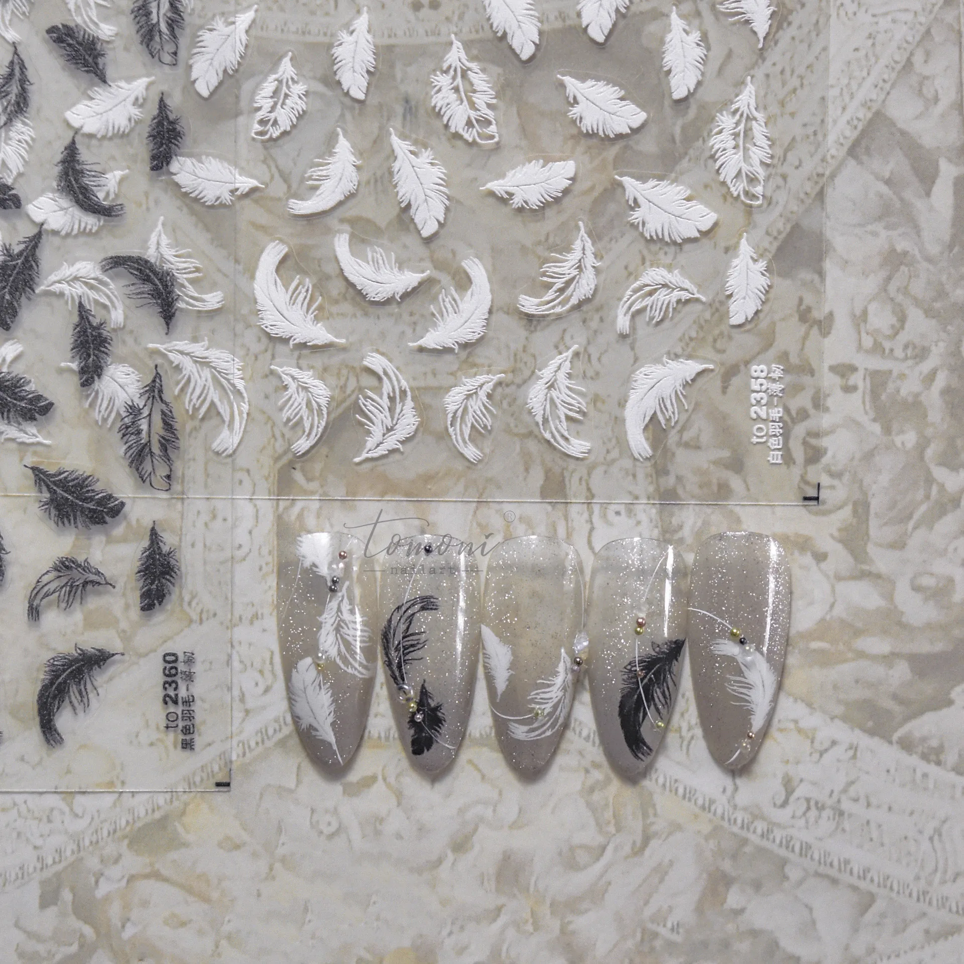 

1Pcs Ins Style 3 Color Feathers Fashion Nail Stickers Nail Slider Nail Parts 3D Diy Nail Art Supplies Press On Nails