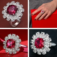 luxury flower shaped red aaa cubic zirconia rings ladies shiny finger accessories anniversary party gifts premium ladies jewelry