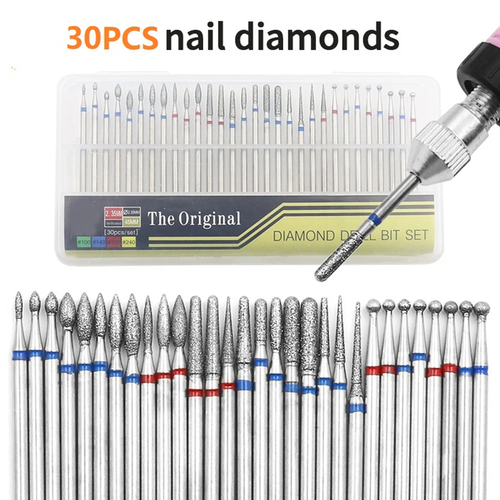

30Pcs/set Diamond Nail Drill Bit Set For Manicure Electric Rotary Burr Universal Ceramics/Tiles/Glass/Plastics/Steel/Wood