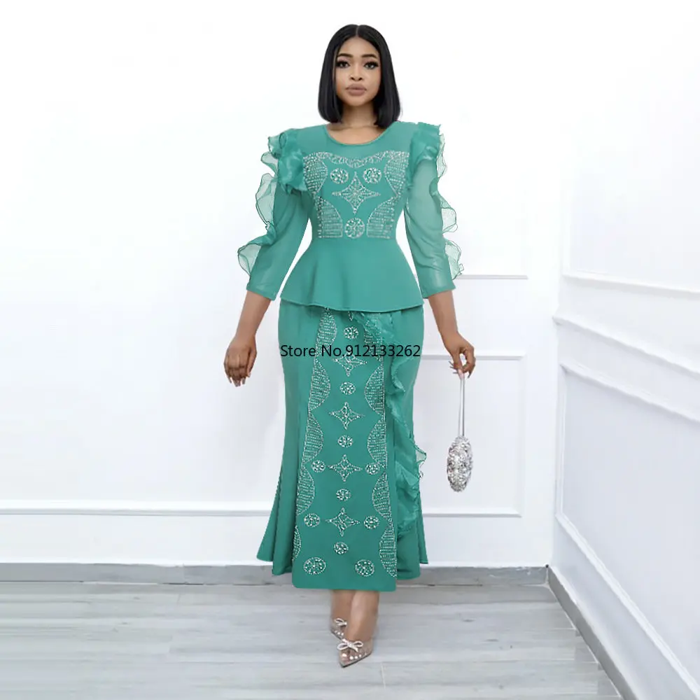 

African Dresses for Women Two Pieces Set Tops And Skirts Suits Dashiki Ankara Outfits Plus Size Turkey Wedding Party Dress 2022