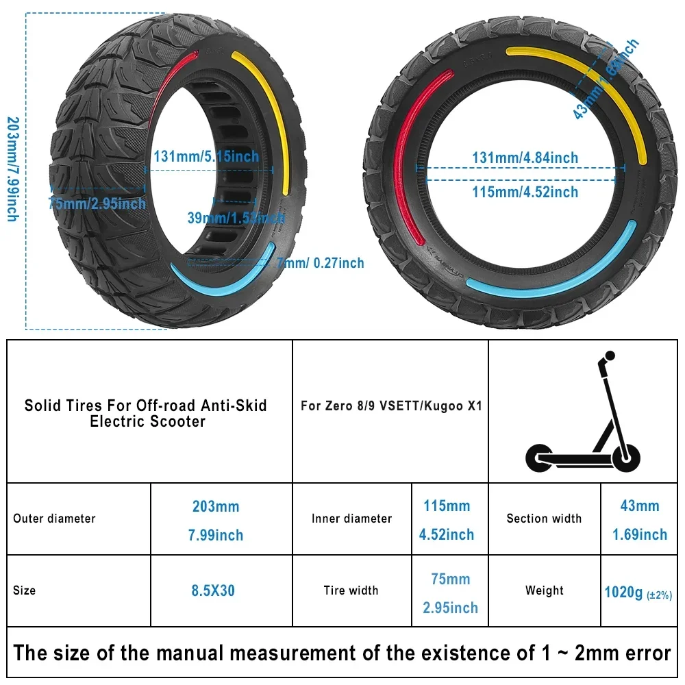 8 5-дюймовая шина для электрического скутера Vsett 9+/Zero 9 Pro внедорожная прочная