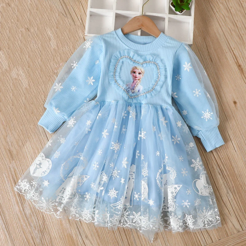 

Fall Dresses for Girls Vestidos Frozen Elsa Dresses Birthday Party Long Sleeve Princess Costume Teen Children's Prom Dress