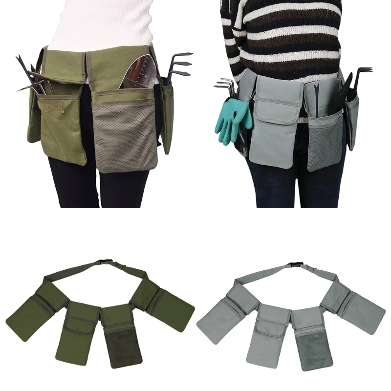 

Green Gray Canvas Garden Waist Apron Gardening Tool Belt Best Gift for Women with 4 Removable Pockets to Keep Tools M4YD