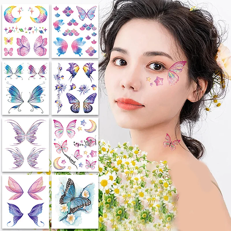 

1Set Colorful Face Stickers Sweet Fresh Butterfly Temporary Tattoo Sticker Waterproof Glittering Tattoo Stickers Body Decoration